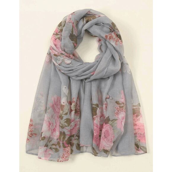 2/$30 Ladies Light Blue Floral Scarf - Picture 1 of 5